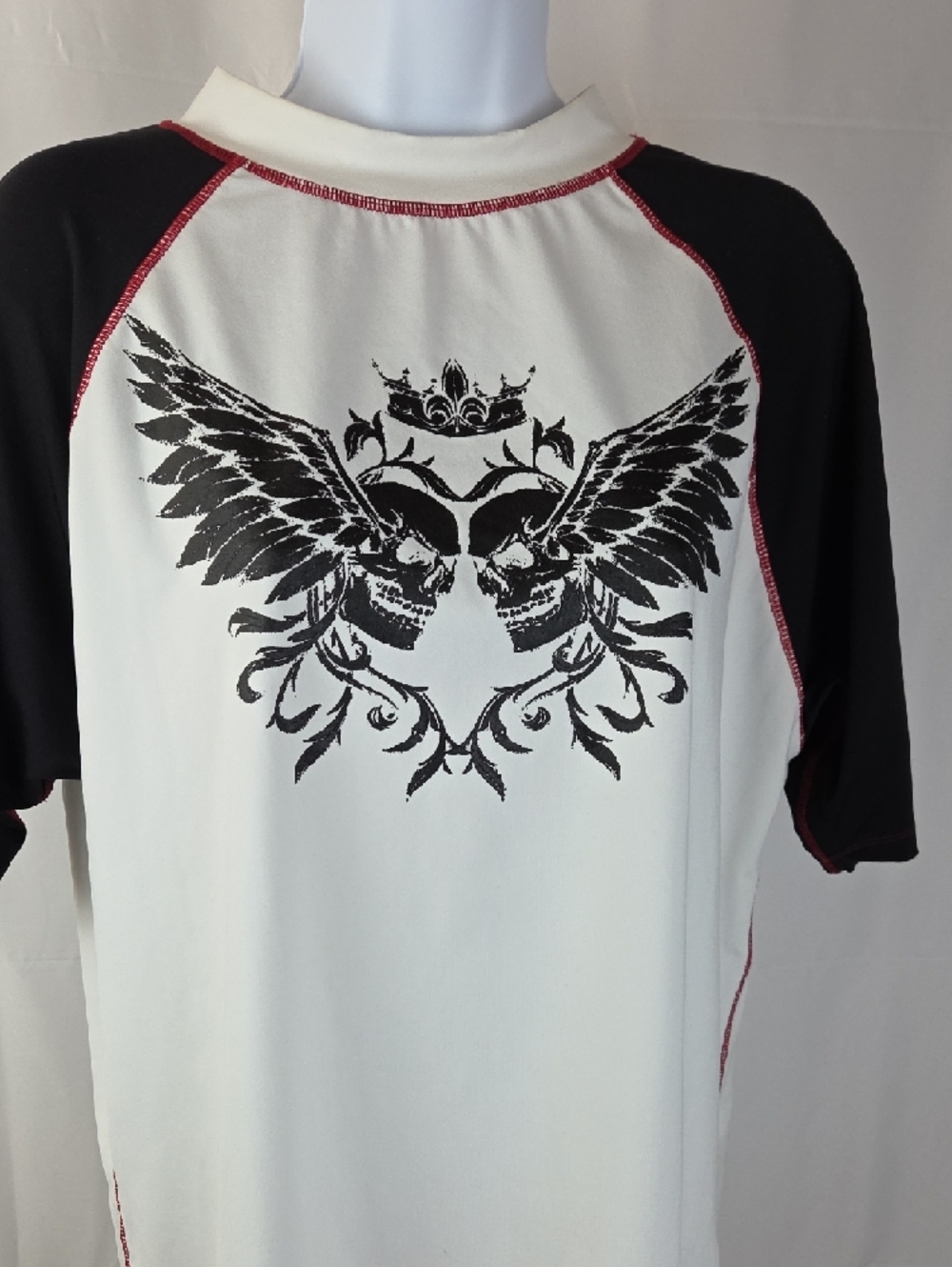 burnside White and Black Raglan Tee with Winged Skull Graphic